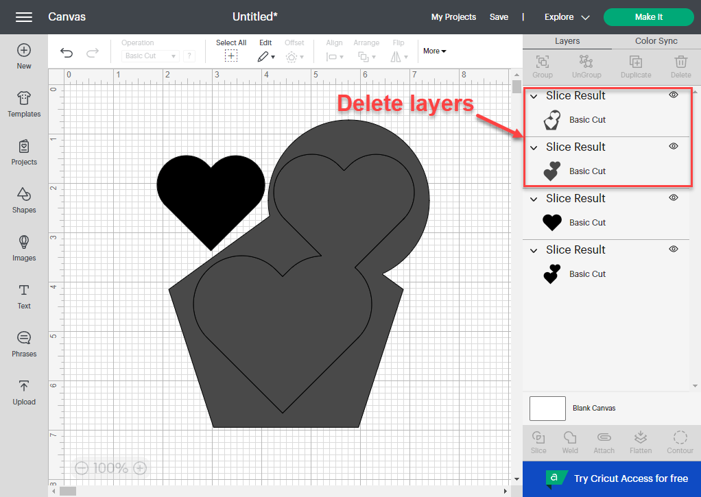 Delete unnecessary layers in Cricut Design Space