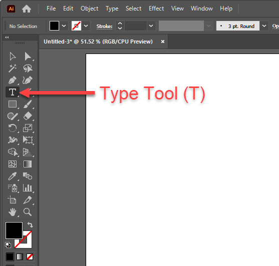 Select the Type Tool from the left toolbar in Illustrator